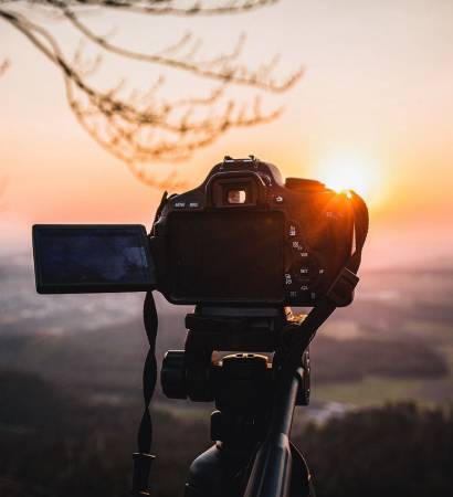 Camera at sunset